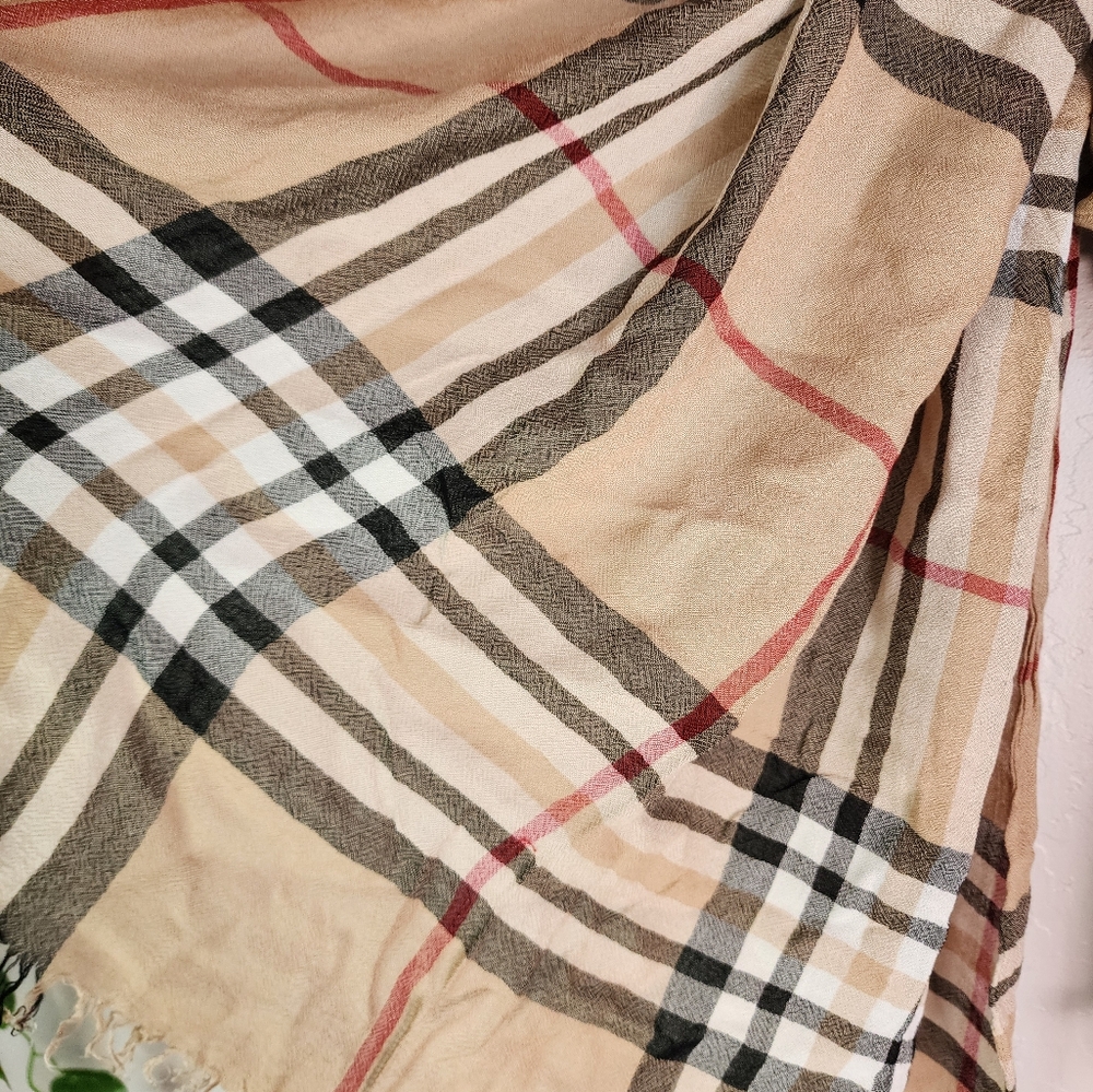No Brand Preppy Plaid Fringe Scarf - Picture 2 of 5